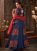 Navy Blue Rayon Embroidered A Line Lehenga Choli for Engagement - 2
