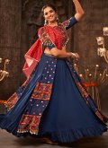 Navy Blue Rayon Embroidered A Line Lehenga Choli for Engagement - 3