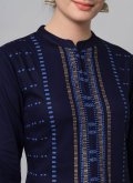 Navy Blue Rayon Printed Party Wear Kurti for Ceremonial - 1