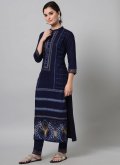 Navy Blue Rayon Printed Party Wear Kurti for Ceremonial - 2
