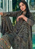 Navy Blue Salwar Suit in Blended Cotton with Digital Print - 1
