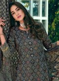 Navy Blue Salwar Suit in Blended Cotton with Digital Print - 2