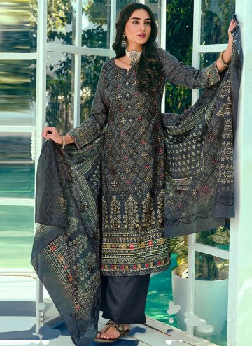 Navy Blue Salwar Suit in Blended Cotton with Digit