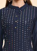 Navy Blue Salwar Suit in Faux Georgette with Embroidered - 1