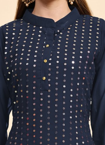 Navy Blue Salwar Suit in Faux Georgette with Embroidered