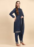 Navy Blue Salwar Suit in Faux Georgette with Embroidered - 3