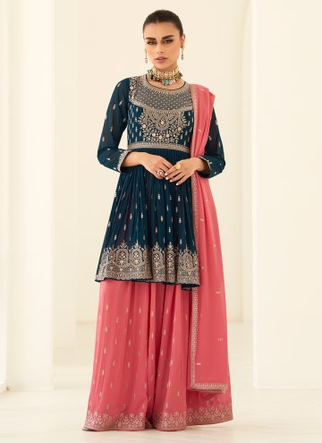 Navy Blue Salwar Suit in Georgette with Embroidere
