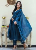 Navy Blue Salwar Suit in Silk with Embroidered - 3