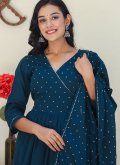 Navy Blue Salwar Suit in Silk with Embroidered - 4