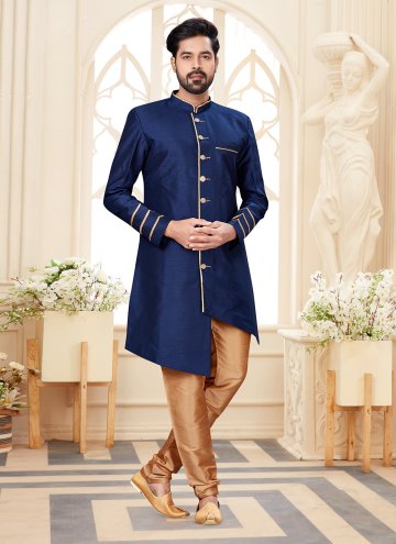 Navy Blue Silk Buttons Indo Western for Ceremonial