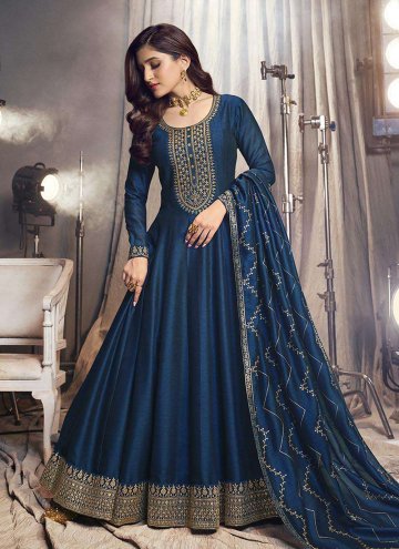 Navy Blue Silk Embroidered Trendy Salwar Suit