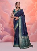 Navy Blue Silk Woven Classic Designer Saree for Ceremonial - 3