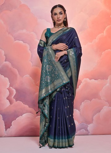 Navy Blue Silk Woven Classic Designer Saree for Ce