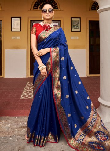 Navy Blue Silk Woven Designer Saree