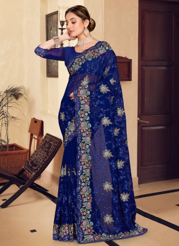 Navy Blue Trendy Saree in Georgette with Embroider