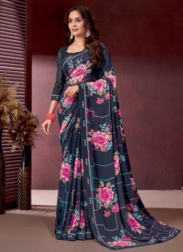 Navy Blue Trendy Saree in Georgette with Print