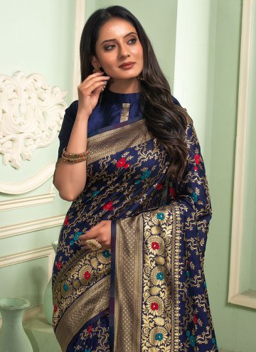 Navy Blue Trendy Saree in Silk with Woven