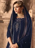 Navy Blue Velvet Embroidered Salwar Suit for Festival - 2