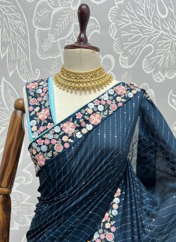 Navy Blue Vichitra Silk Embroidered Designer Saree