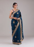 Navy Blue Vichitra Silk Thread Work Classic Designer Saree - 2