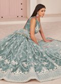 Net A Line Lehenga Choli in Blue Enhanced with Embroidered - 1