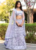 Net A Line Lehenga Choli in Lavender Enhanced with Embroidered - 3