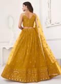 Net A Line Lehenga Choli in Mustard Enhanced with Embroidered - 1
