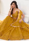 Net A Line Lehenga Choli in Mustard Enhanced with Embroidered - 3