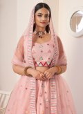 Net A Line Lehenga Choli in Pink Enhanced with Embroidered - 1