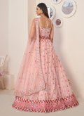 Net A Line Lehenga Choli in Pink Enhanced with Embroidered - 2