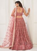Net A Line Lehenga Choli in Rose Pink Enhanced with Embroidered - 1