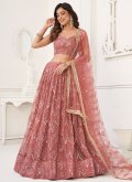 Net A Line Lehenga Choli in Rose Pink Enhanced with Embroidered - 2