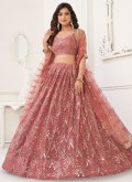 Net A Line Lehenga Choli in Rose Pink Enhanced with Embroidered - 3