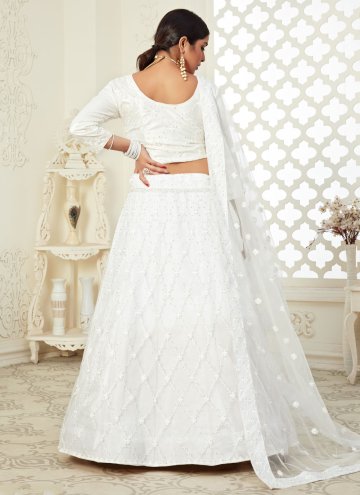 Net A Line Lehenga Choli in White Enhanced with Embroidered