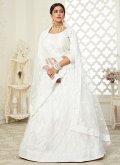 Net A Line Lehenga Choli in White Enhanced with Embroidered - 2
