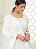 Net A Line Lehenga Choli in White Enhanced with Embroidered - 3