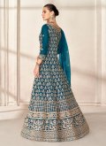 Net Anarkali Salwar Kameez in Blue Enhanced with Embroidered - 1