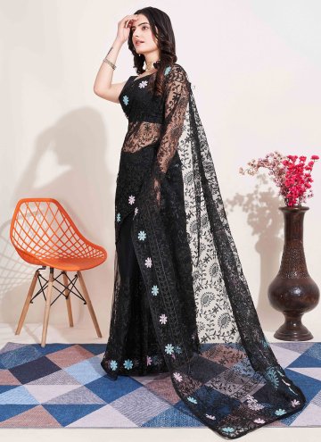 Net Classic Designer Saree in Black Enhanced with Embroidered