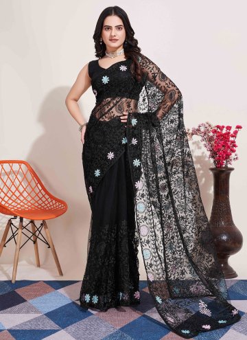 Net Classic Designer Saree in Black Enhanced with 