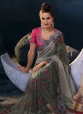 Net Classic Designer Saree in Grey Enhanced with Embroidered - 2