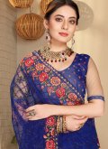 Net Classic Designer Saree in Navy Blue Enhanced with Embroidered - 1
