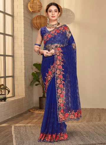 Net Classic Designer Saree in Navy Blue Enhanced w