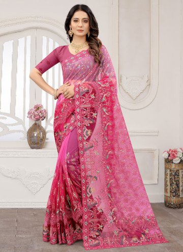 Net Classic Designer Saree in Pink Enhanced with C