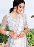 Net Classic Designer Saree in White Enhanced with Diamond Work - 1
