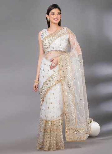 Net Classic Designer Saree in White Enhanced with 