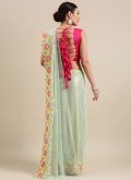 Net Contemporary Saree in Green Enhanced with Embroidered - 3