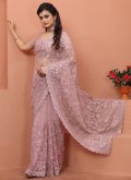 Net Contemporary Saree in Lavender Enhanced with Embroidered - 1