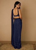 Net Contemporary Saree in Navy Blue Enhanced with Cord - 2