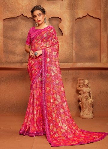 Net Contemporary Saree in Pink Enhanced with Digit