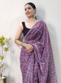 Net Contemporary Saree in Purple Enhanced with Print - 1